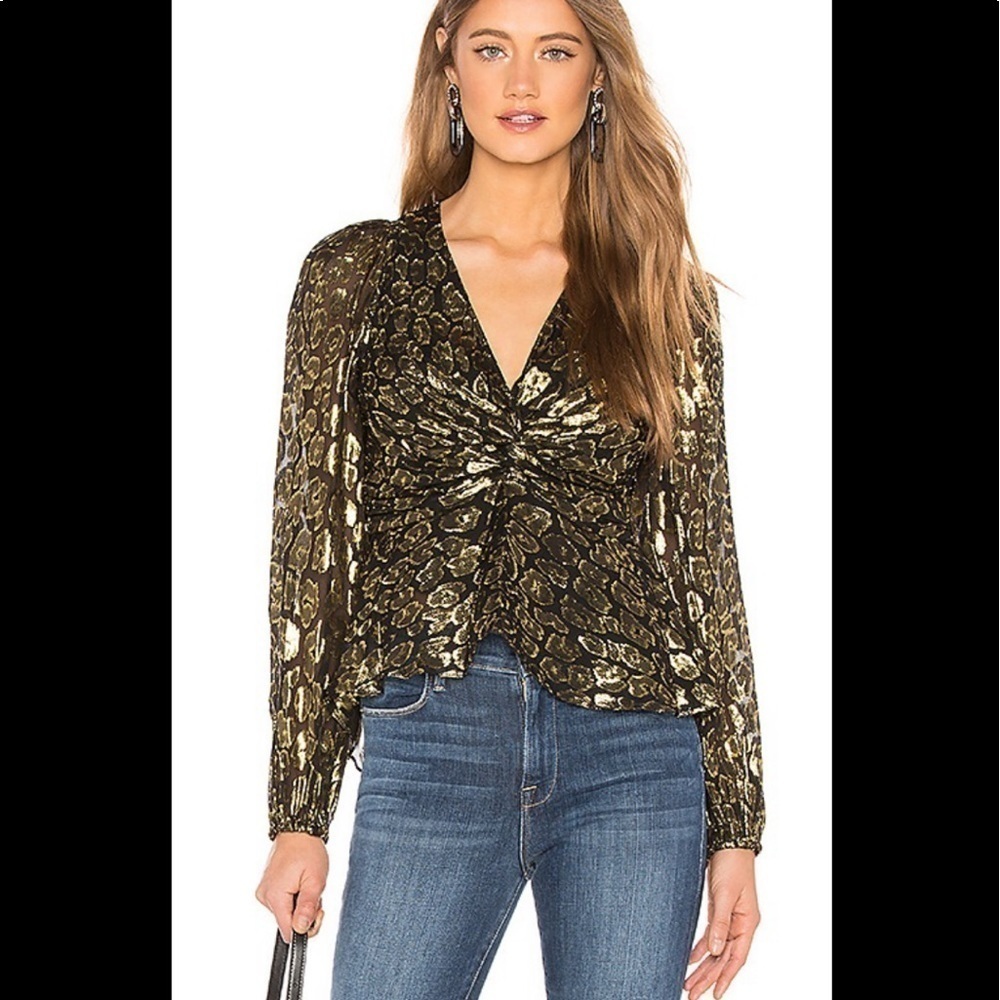 A.L.C. Logan Metallic Twist Front Animal Print Top